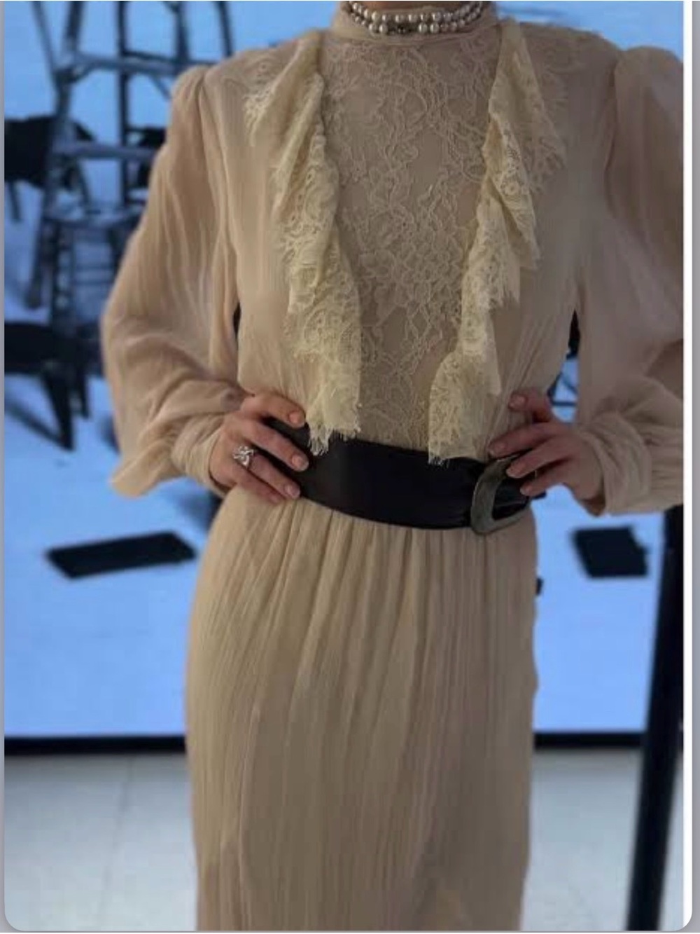 ZARA Cream Pleated Ruffled Boho Maxi Dress with Long Puff Sleeves - Picture 9 of 16